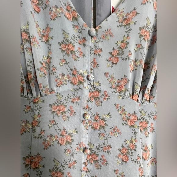 NWT Lush Short-Sleeve Puff Sleeve V-Neck Floral Mini Dress Size Large - Picture 5 of 7